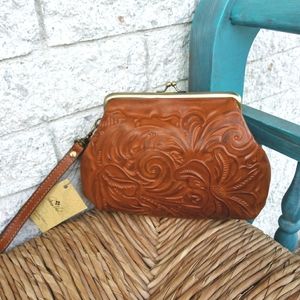 Patricia Nash Cognac Burnished Tooled Leather Bag